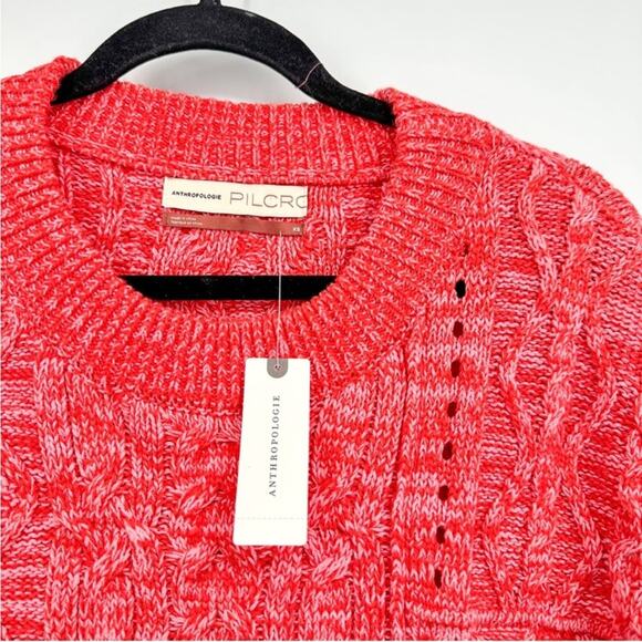 Anthropologie Pilcro Jasmine Pullover Sweater Red Pink Marled Crew Neck NEW XS - Picture 3 of 7
